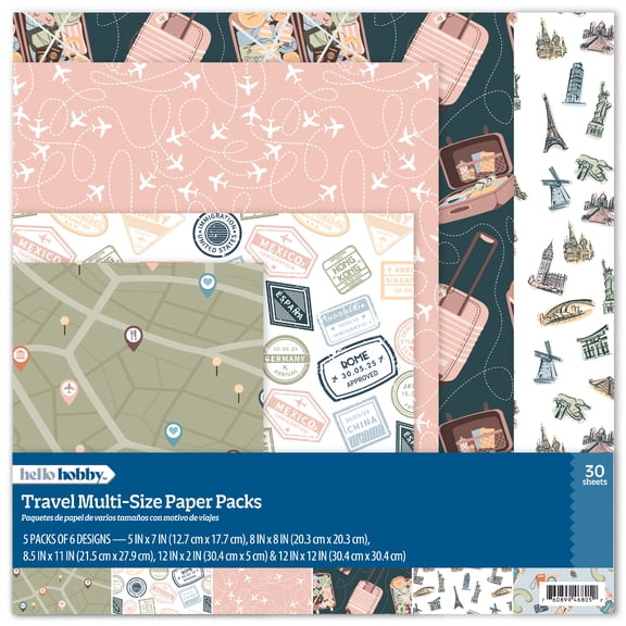 Hello Hobby Travel Multi-Size Paper Pack for Scrapbooking and Crafting