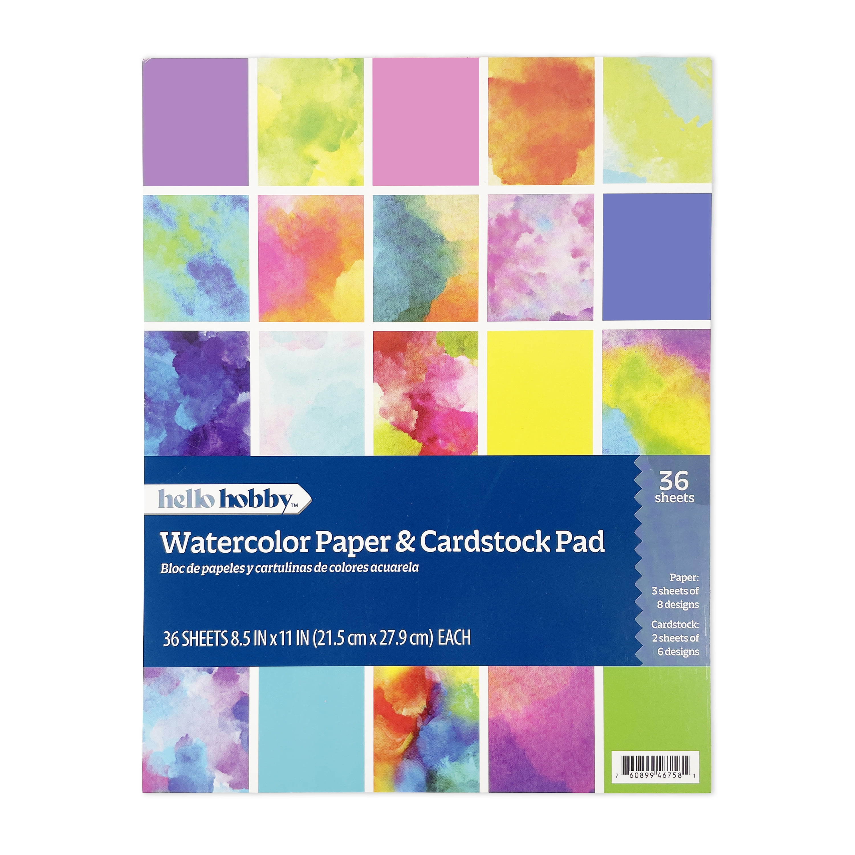 Hello Hobby Watercolor 8.5x11 Paper and Cardstock Combo Pad for Scrapbooking and Crafting