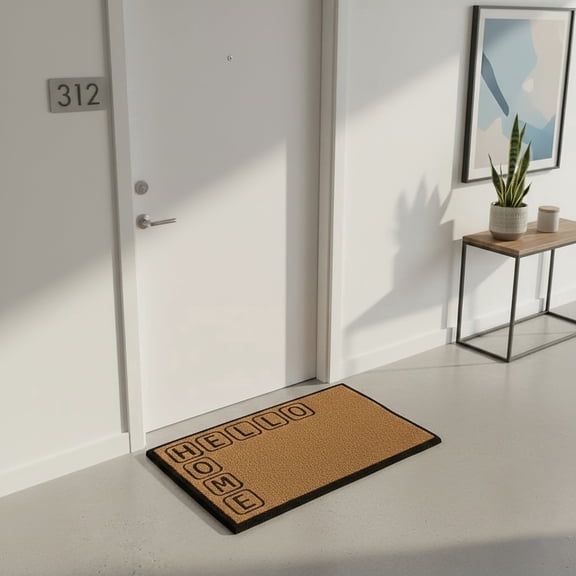 Evideco HELLO HOME Coir Doormat 30x18 Inches - Natural Brown Front Porch Rug with Non-Slip PVC Backing - Indoor Outdoor Welcome Mat for Entryway or Patio