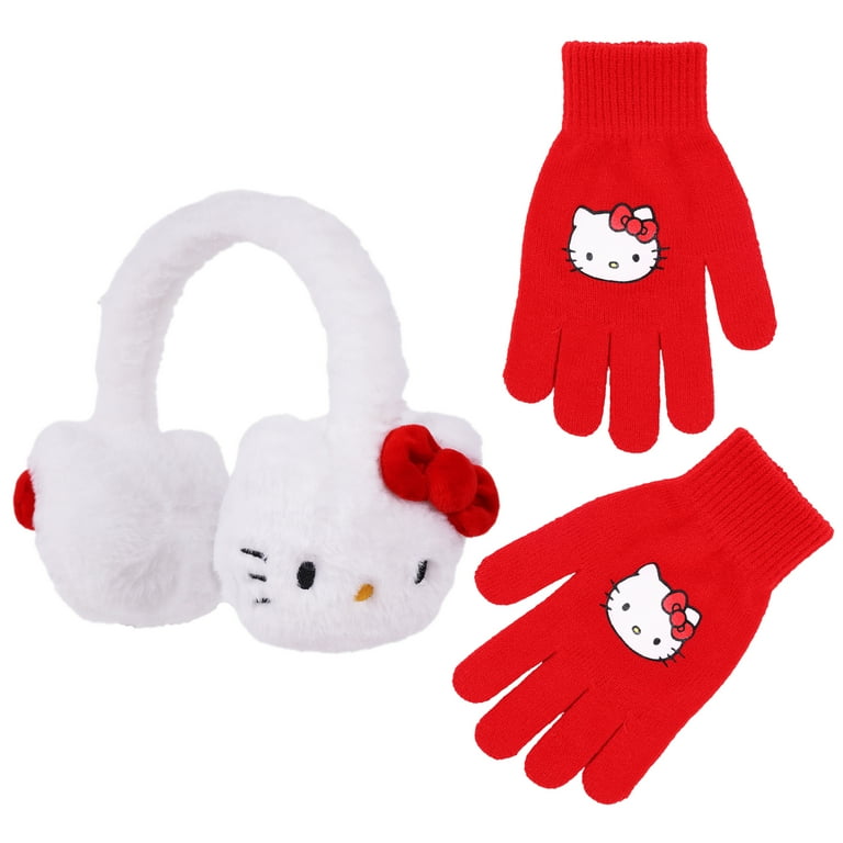 Hello Kitty Red 3D Bow Ear Muffs and Red Gloves 2pc Set - Walmart.com
