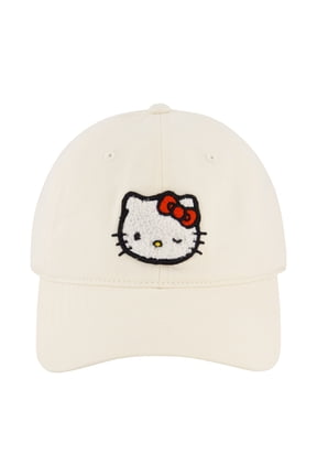 Womens Hello Kitty Chenille Patch, Cotton "Dad" Cap, Off-White, One Size Fits Most