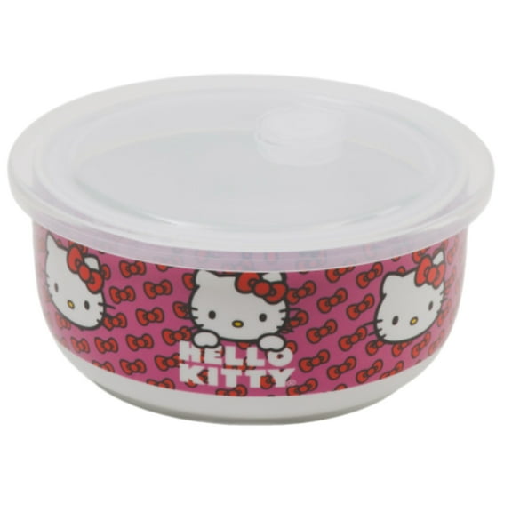 HELLO KITTY LARGE 42 OZ FINE PORCELAIN STRAWBERRY BOWL BENTO BOX WITH VENTED LID MICROWAVE AND DISHWASHER SAFE