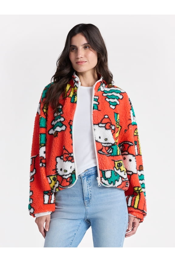 Hello Kitty Women’s Christmas Print Woobie Fleece Jacket, Sizes XXS-XXL