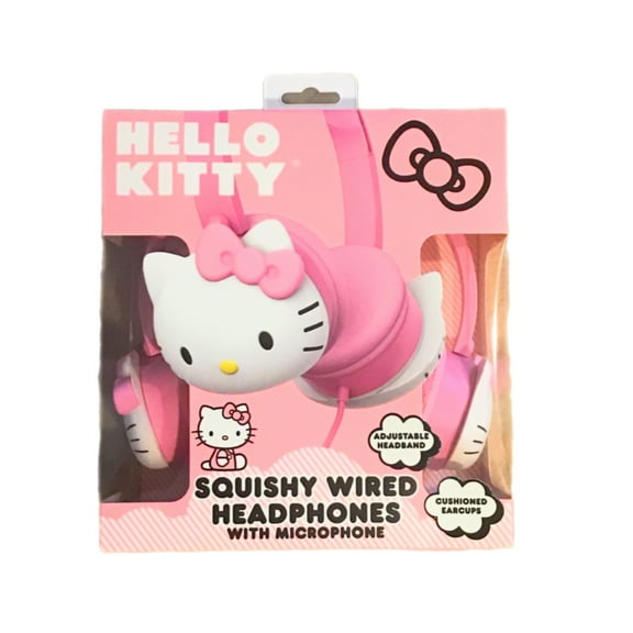 HELLO KITTY PINK SQUISHY WIRED HEADPHONES WITH MICROPHONE ADJUSTABLE HEADBAND CUSHIONED EARCUPS GAMING HEADSET