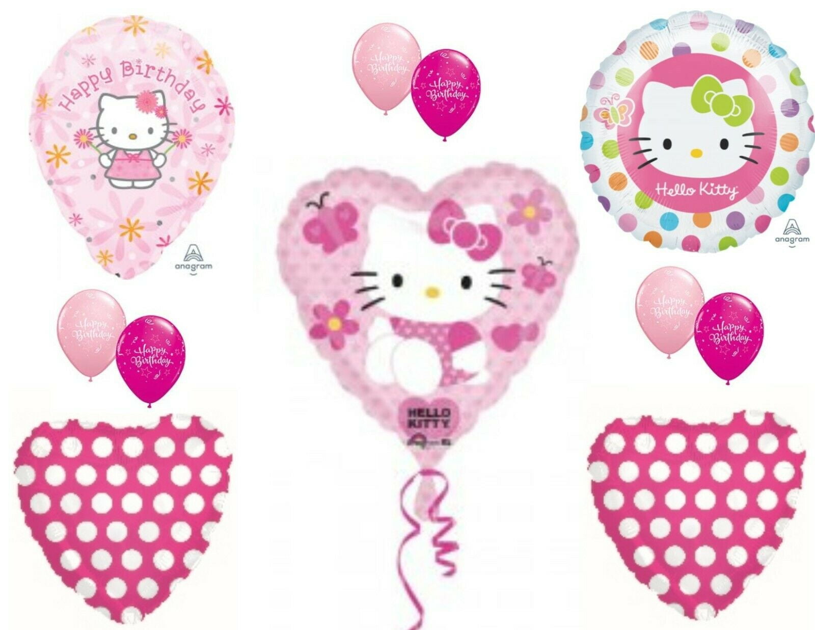C & S Party Supply Hello Kitty Personalized Polka Dots Birthday Party Balloons, Pink, 11Count
