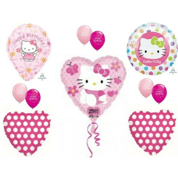 C & S Party Supply Hello Kitty Personalized Polka Dots Birthday Party Balloons, Pink, 11Count