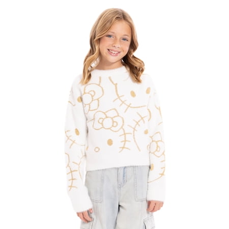 Hello Kitty Girls Graphic Eyelash Glitter Sweater, Sizes 4-16