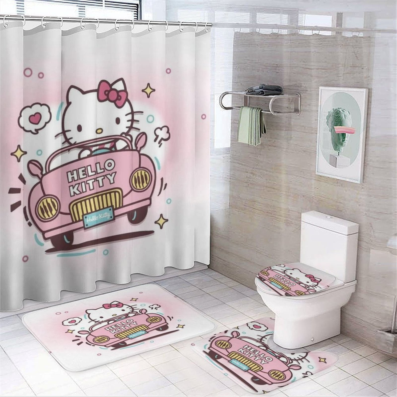 HELLO KITTY Shower Curtain Sets Cartoon Anime for Boys Grils Gift HELLO