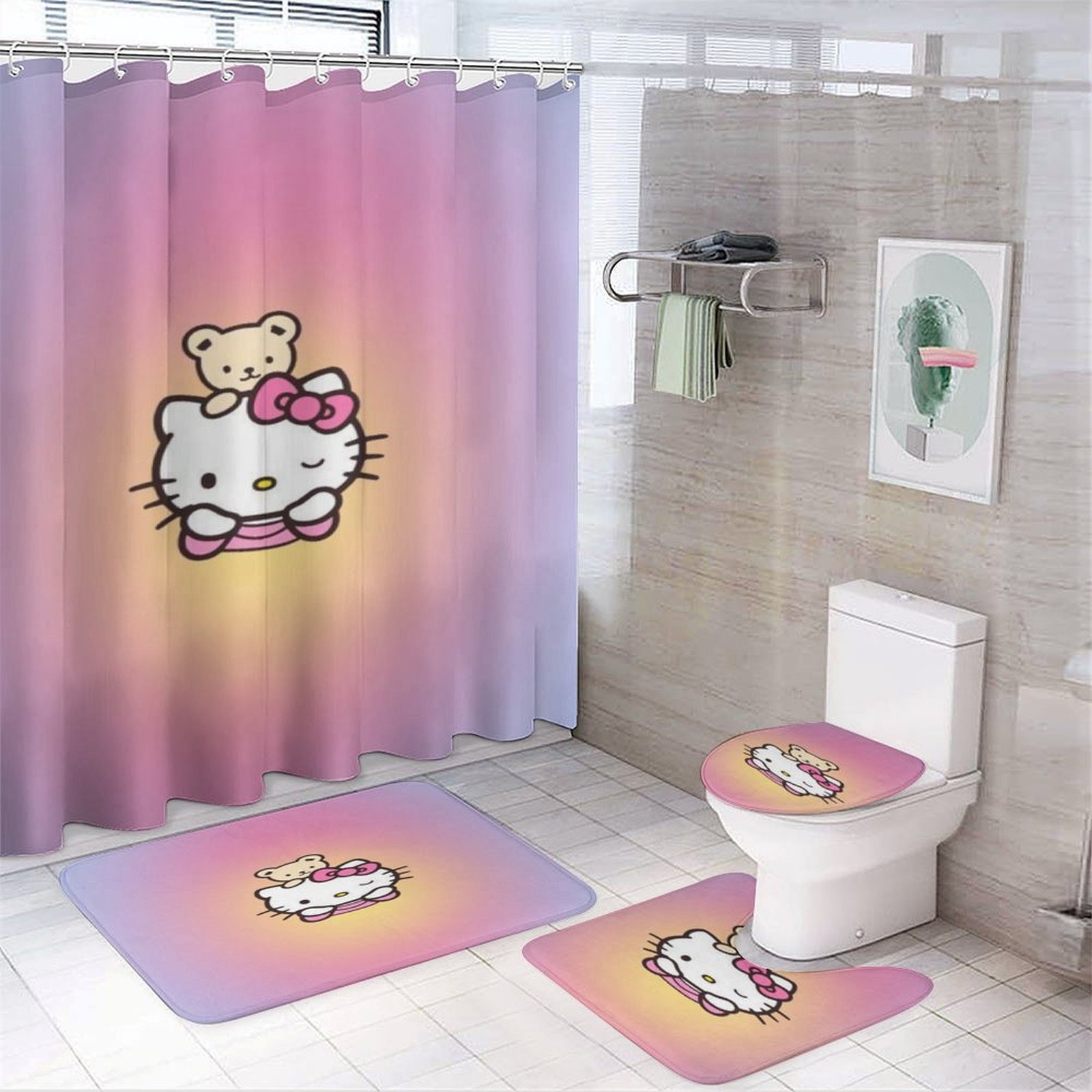HELLO KITTY Shower Curtain Sets Cartoon Anime for Boys Grils Gift HELLO ...