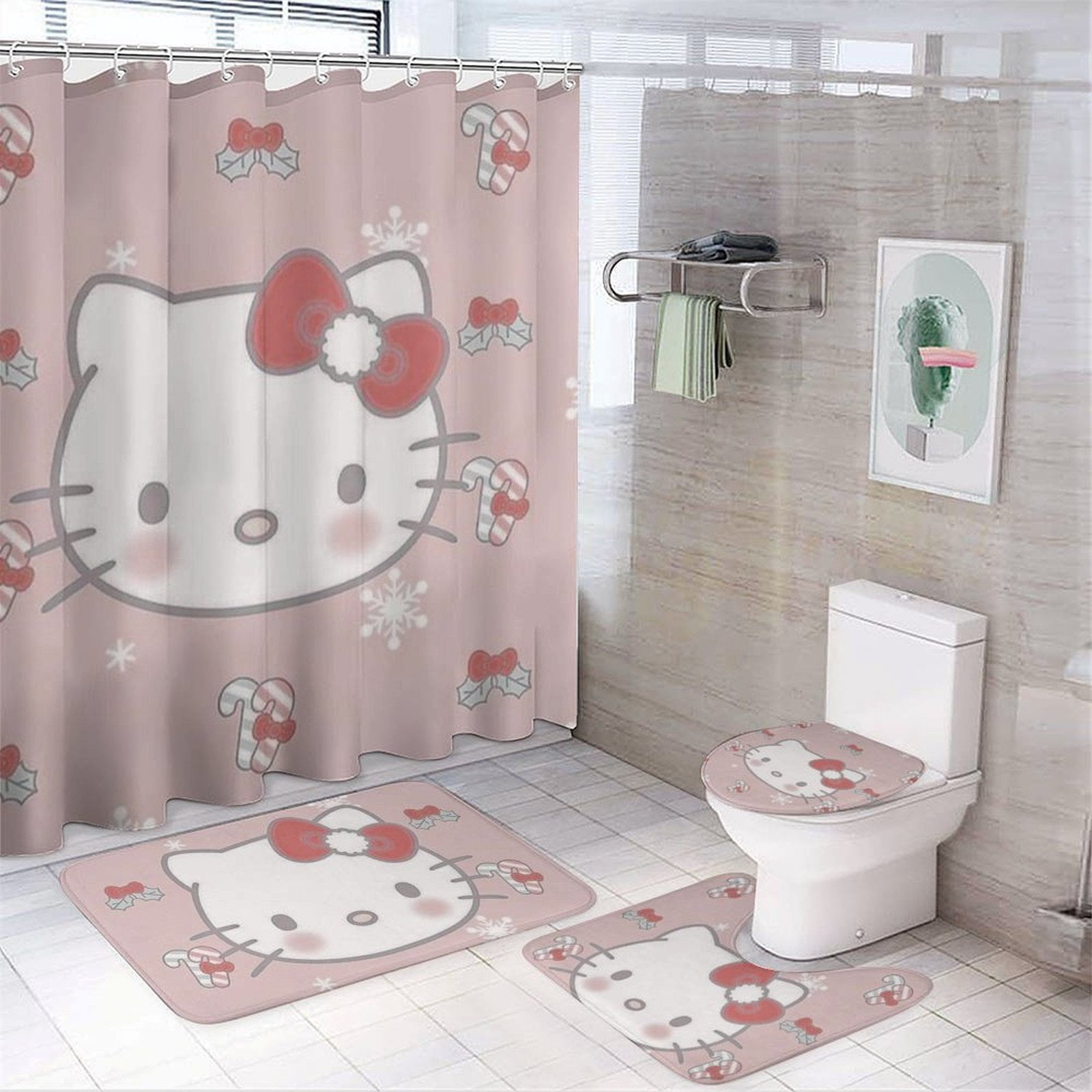 HELLO KITTY Shower Curtain Sets Cartoon Anime for Boys Grils Gift HELLO