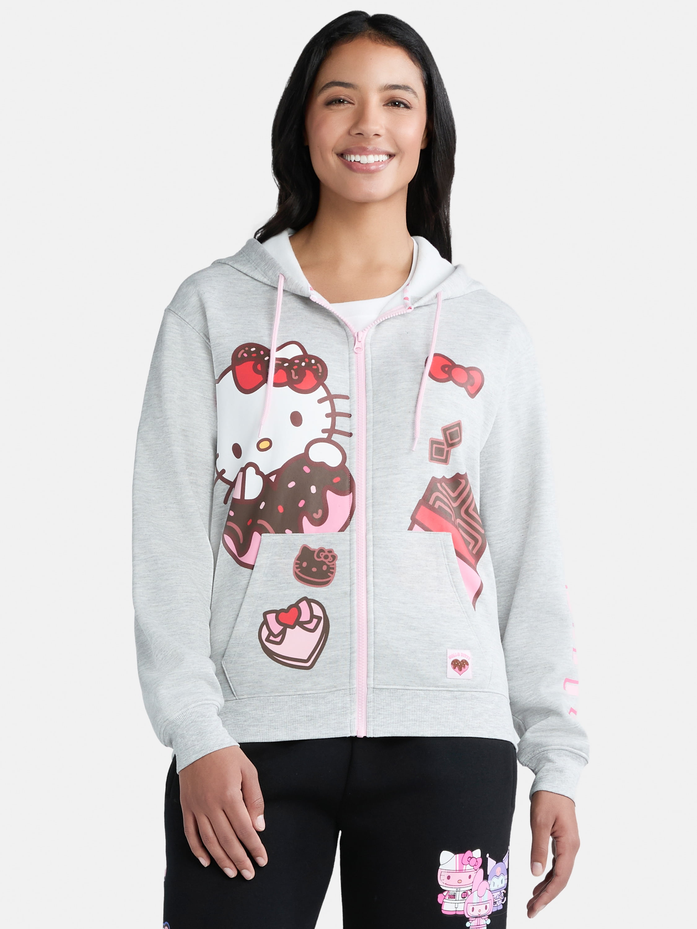 Hello Kitty Women's Valentine's Day Graphic Zip Up Hoodie Sweatshirt ...