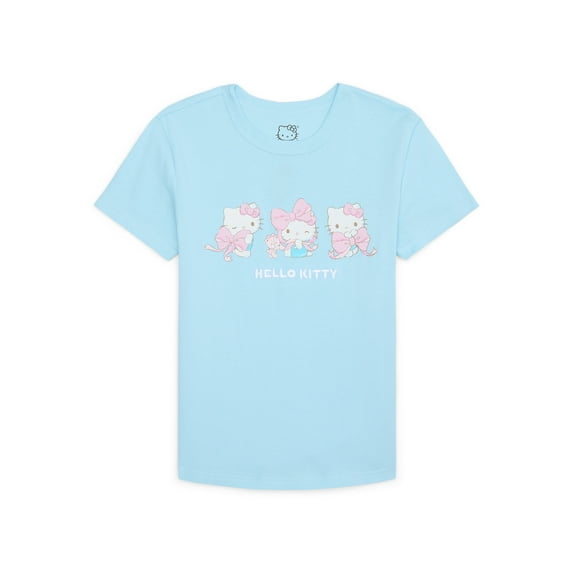 Hello Kitty Women’s Cotton Graphic Skimmer Tee with Embroidery, Sizes XXS-XXL