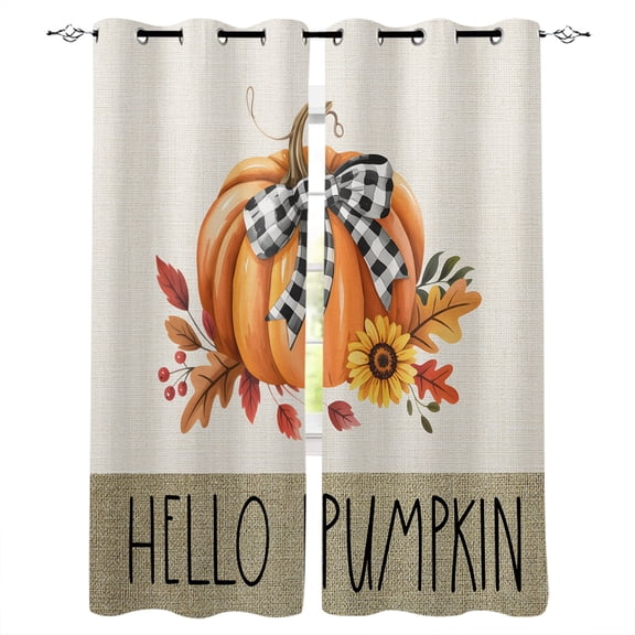 HELLO PUMPKIN Blackout Curtains for Bedroom Living Room, Fall Thanksgiving Farm Leaf Sunflower 39 In Long Thermal Insulated Room Darkening Drapes Grommet Window Treatments, 27.5 x 39 In