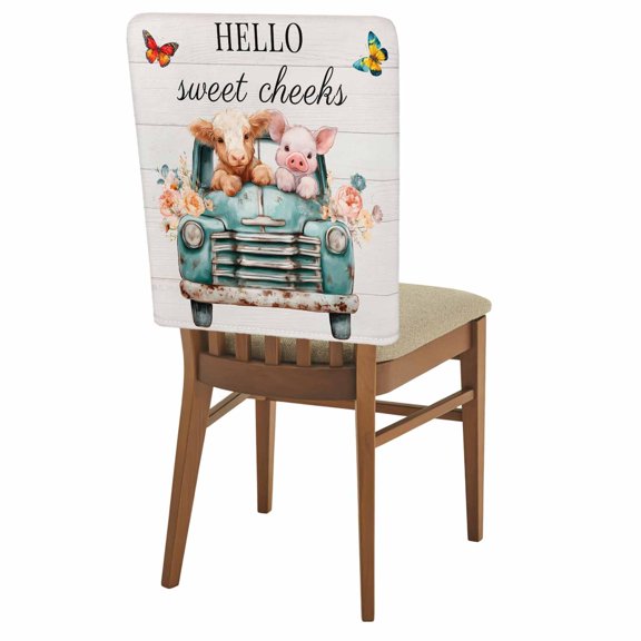 HELLO Sweet Cheeks Chair Back Covers Set of 8 Vintage Cars Cows Pigs Butterfly Wood Grain Removable Dining Chair Slipcovers Washable Seat Protector for Restaurant Party Banquet Kichen Decor
