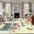 thumbnail image 1 of HELLO Sweet Cheeks Washable Living Room Rugs 6'x9', Flower Cars Cows Pigs Yellow Green Ombre Low Pile Throw Large Area Rug Non-Slip Sturdy Edge Binding Carpet for Dining Room Kitchen Office, 1 of 9