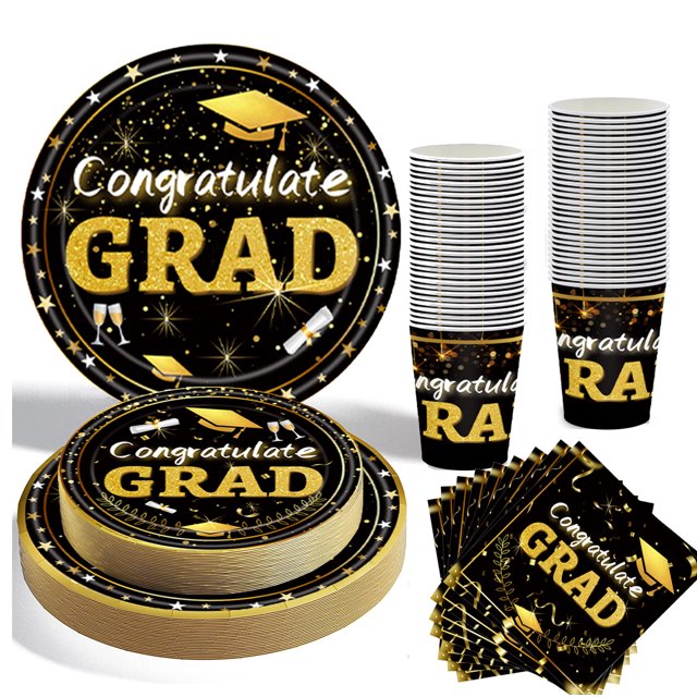 HELLONE 100 Pcs Graduation Party Supplies Tableware Sevice for 25