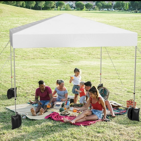 HELLONE 10x10ft Pop Up Canopy Tent, Portable Outdoor Canopy Instant Shelter Commercial Canopies with Wheeled Carry Bag and 4 Sand Bags for Patio, Party, Events, Camping，White