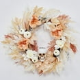 thumbnail image 1 of HELLONE 22 Inch Halloween Wreath for Front Door, Halloween Skull Wreath with Lights White Pumpkins Roses, Halloween Decorations Fall Maple Leaves Wreath for Porch Window Indoor Outdoor Decor, 1 of 7