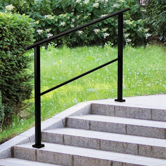 HELLONE 4 Step Handrails for Outside Stairs, Metal Stair Railing with Installation Kit Fits 3 to 4 Steps, Exterior Hand Rails for Seniors, Concrete Steps & Porch & Deck