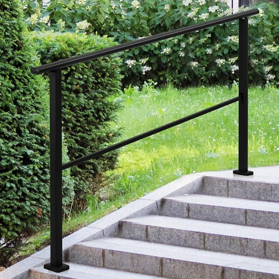 HELLONE 5 Step Handrails for Outside Stairs, Metal Stair Railing with Installation Kit Fits 4 to 5 Steps, Exterior Hand Rails for Seniors, Concrete Steps & Porch & Deck