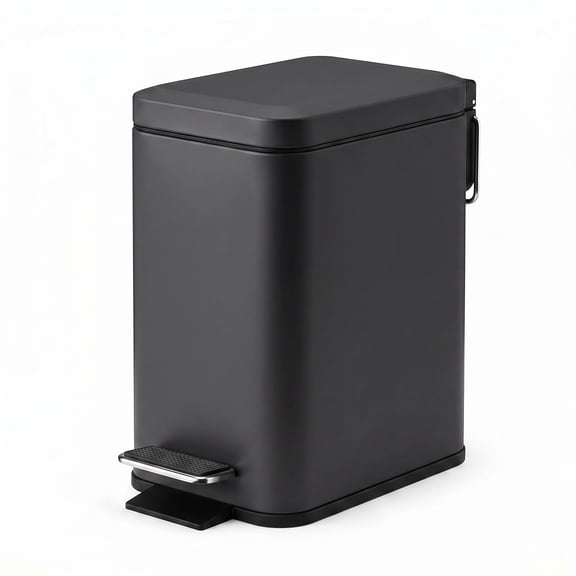 HELLONE 5L/1.3 gal Slim Bathroom Trash Can with Soft Close Lid & Removable Inner Liner, Black