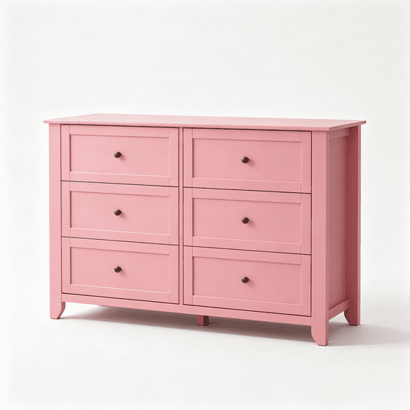 HELLONE 6 Drawer Dresser for Bedroom, Entryway, Hallway, Living Room, Closet, Pink