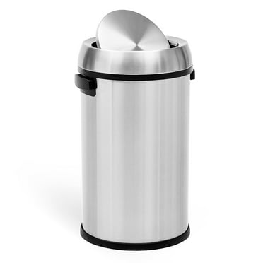 HELLONE 65 Liter Commercial Swing Top Trash Can, Large Metal Trash Can, Heavy Duty Brushed Stainless Steel Garbage Can, for Home Office Kitchen Outdoor, Round
