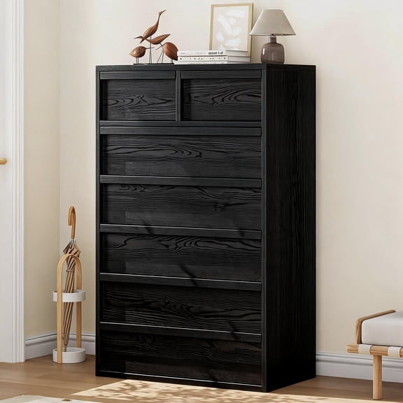 HELLONE 7 Drawers Dresser Chests for Bedroom, Chest of Drawers for Hallway, Living Room, Black
