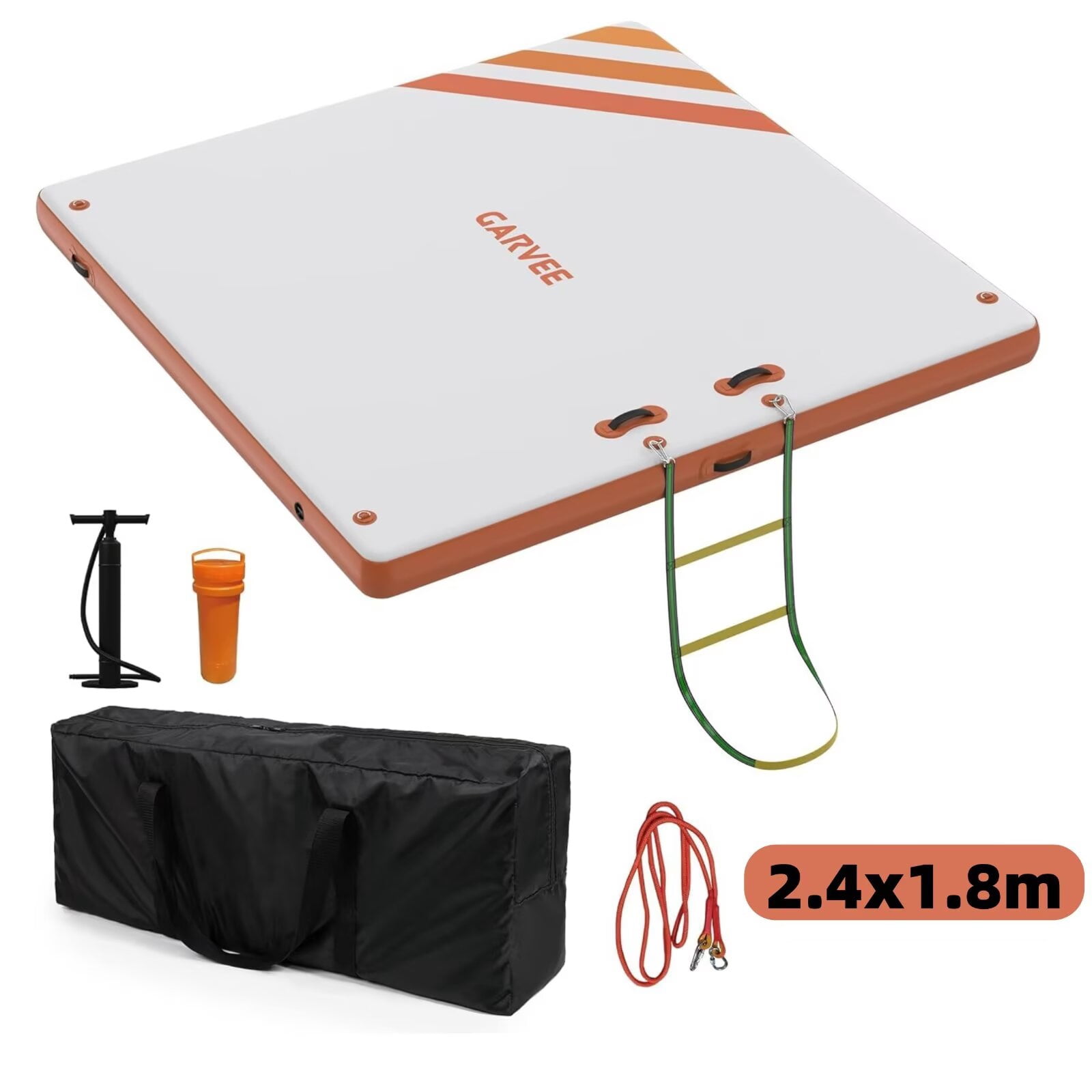 HELLONE Inflatable Dock Floating Platform, Thick Lake Floats for Adults, Non-Slip Air Dock Platform with Portable Carrying Bag for Pool Beach Ocean (Orange-2.4x1.8M)