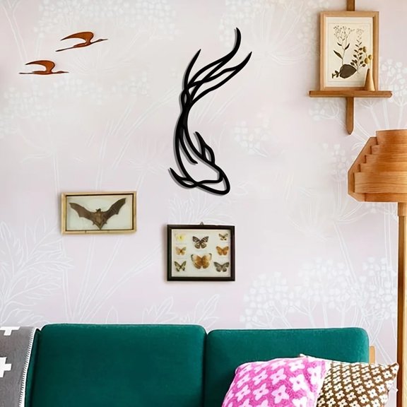 HELLOYOUNG 1/2 PC Black Metal Iron Fish Wall Art Decor, Handmade Rustic Home Decor for Living Room Bathroom Unique Gift for Fish Lovers Birthday Housewarming Graduation