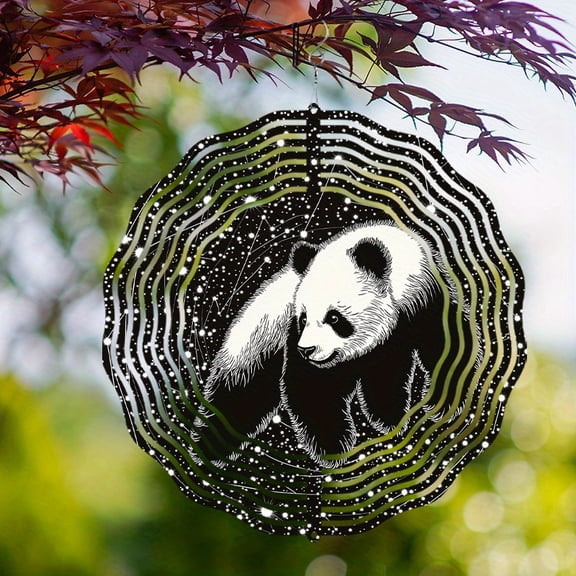 HELLOYOUNG 1 Piece Panda Wind Chime 10 Inch Outdoor Metal Garden Decor Vivid Panda Design Shining Stars Romantic Garden Art Durable Wind Sculpture for Spring Summer