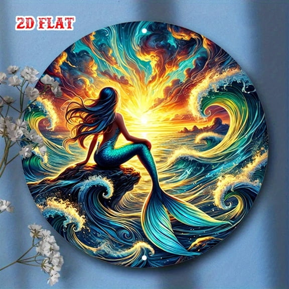 HELLOYOUNG 1 pc retro wave metal wall decoration - mermaid and turquoise blue/gold/orange/black/white/turquoise