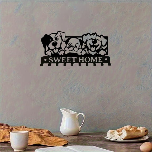 HELLOYOUNG 10.23 inch Metal Art Three Puppies Hooks - Iron Painting Design Classic dogs Multi - Hook Storage for Garden and patio outdoor decor not easy to fade rust-proof Cover Defects