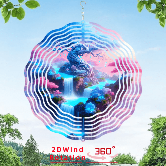 HELLOYOUNG 10 Inch 360 Rotating Metal Wind Chime Mandala Spinner Soothing Sounds Psychedelic Floating Island Waterfall Tree Design No Battery Needed Outdoor Garden Patio Porch Home Decor Year Round G