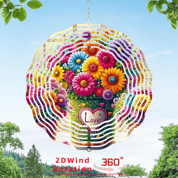 HELLOYOUNG 10 Inch 360 Rotation Mandala Wind Chime Spinner, Heart Shaped Metal Wind Chimes for Outdoor Indoor Garden Patio, Modern Playing Melody Decor, Valentine Wedding Year Round Gift