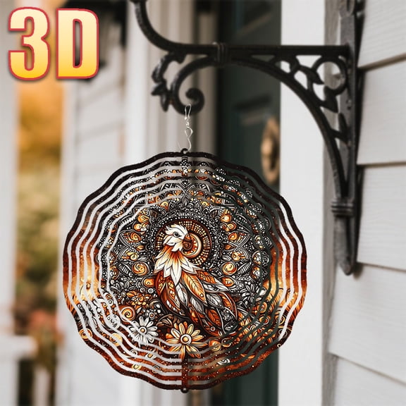 HELLOYOUNG 10 Inch 3D Colorful Mandala Wind Spinner, Metal Garden Art Rooster with 360 Swivel Hook, Outdoor Patio Yard Decor Gift for Lawn