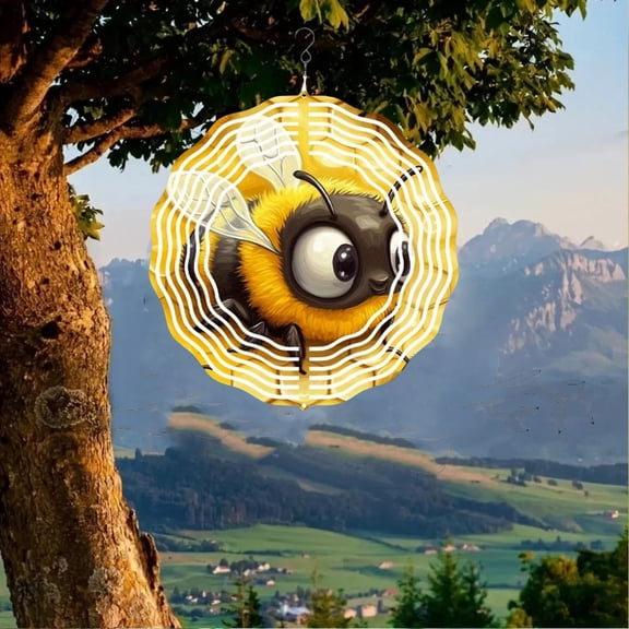 HELLOYOUNG 10 Inch 3D Kinetic Bee Wind Chime Vibrant Yellow & Black Metal Wind Spinners  Festive Christmas Decor with Playful Motion for Outdoor Spaces Thanksgiving and Christmas Gifts