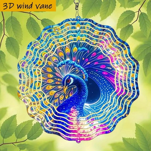 HELLOYOUNG 10 Inch 3D Peacock Wind Spinner, Colorful Metal Art Garden Decor with 360 Swivel Hook, Outdoor Yard Ornament Gift