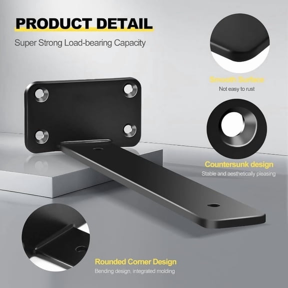 HELLOYOUNG 10 Inch Black Hidden L Shelf Bracket Industrial Iron Floating Shelf Support Rustic Metal Angle Brace for Wall Mount Shelving