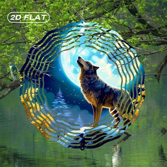 HELLOYOUNG 10 Inch Boho Wolf Moon Wind Spinner Metal Suncatcher Wind Chime for Garden Patio Yard Decor Weatherproof Rustproof Fade Resistant Indoor Outdoor Hanging Ornament