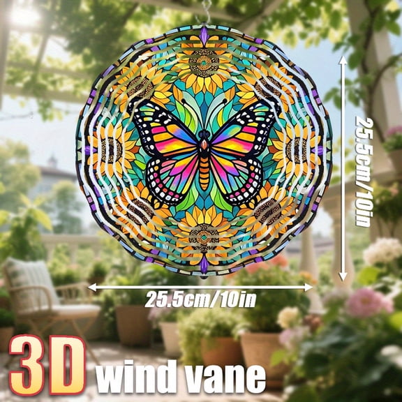 HELLOYOUNG 10 Inch Colorful Butterfly Sunflower Glass Window Reflection Wind Spinner, 360 Rotating Hook DIY Creative, Battery-Free Rotating Pendant for Christmas Indoor Outdoor Garden