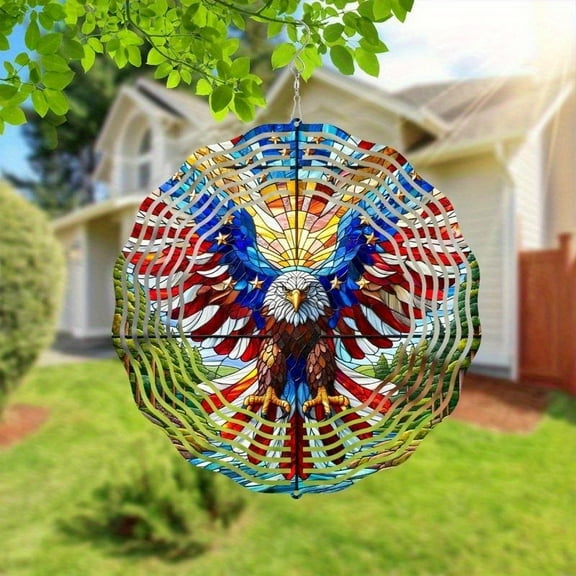 HELLOYOUNG 10 Inch Durable Patriotic Eagle Wind Spinner American Flag Iron Art 3D Kinetic Metal Hanging Card Swivel Hook Ideal for Holidays/Outdoor Create Patriotic Festivity Markers Sign