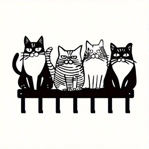 HELLOYOUNG 10 Inch Iron Towel Holders Cat Wall Hooks Focusing on Functionality Metal Art with Classic Cat Pattern Create An Warm Atmosphere Multi Hook Storage Ideal for Living Room Bathroom