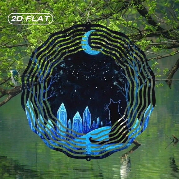 HELLOYOUNG 10 Inch Metal Mooncat Suncatcher Flat Kite Crystal Bohemian Wall Hanging, Durable Outdoor Garden Decor for Patio, Mystical Christmas Halloween Thanksgiving Gift