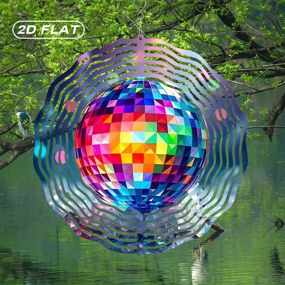 HELLOYOUNG 10 Inch Metal Rainbow Disco Ball Wind Chimes Flat Wind Spinner Suncatcher, Bohemian Style Wall Hanging Decor for Indoor Outdoor Garden Patio, Perfect Valentine Gift for Women