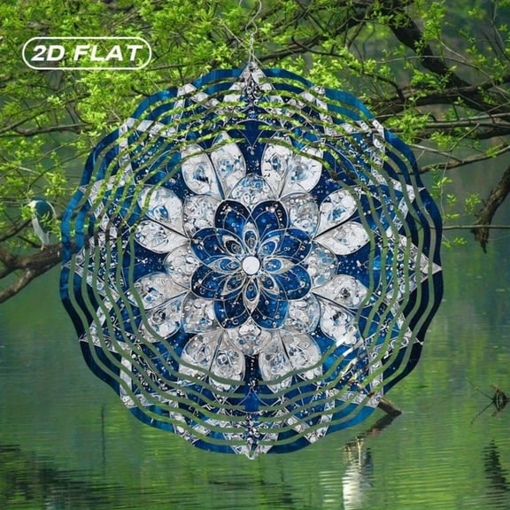 HELLOYOUNG  10 Inch - Metal Suncatcher  Weatherproof  Bohemian Blue Mandala Wind Spinner Rust Resistant Outdoor Decor for Garden Patio Yard, Christmas Halloween Easter Gift