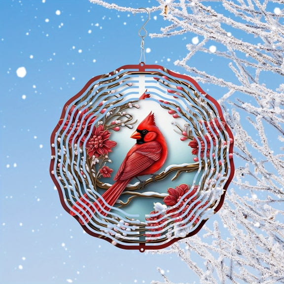 HELLOYOUNG 10 Inch Metal Wind Chimes, Cardinal Bird Ornament with Rotating Foliage Design, Garden Patio Lawn Decoration for Christmas Thanksgiving Wind-powered Automatic Spinner