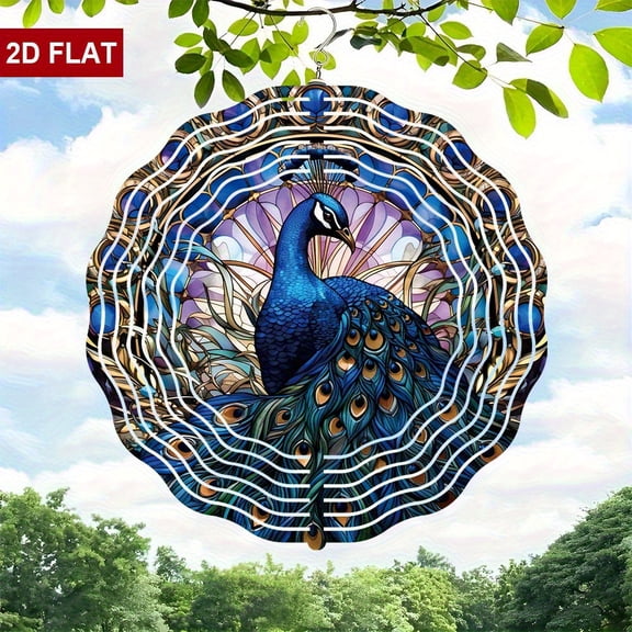 HELLOYOUNG 10 Inch Metal Wind Spinner Peacock Flying Art Decoration in Blue Gold Teal for Indoor Outdoor Yard Garden Gift