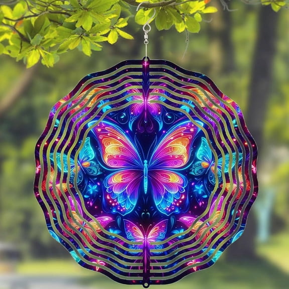 HELLOYOUNG 10 Inch Owl Wind Spinner - 3D Metal ButterflyHanging Kinetic Dogs Wind Sculpture Garden Decor Yard Art for Indoor Outdoor Window Porch Front Door Decoration