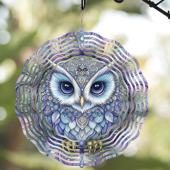 HELLOYOUNG 10 Inch Owl Wind Spinner - 3D Metal ButterflyHanging Kinetic Dogs Wind Sculpture Garden Decor Yard Art for Indoor Outdoor Window Porch Front Door Decoration
